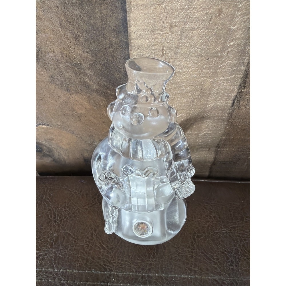 Light Up Snowman Figurine Top Hat 1990s Night Light Clear Acrylic Vintage